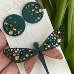 Dragonfly brooch and earrings with crystals COSP7