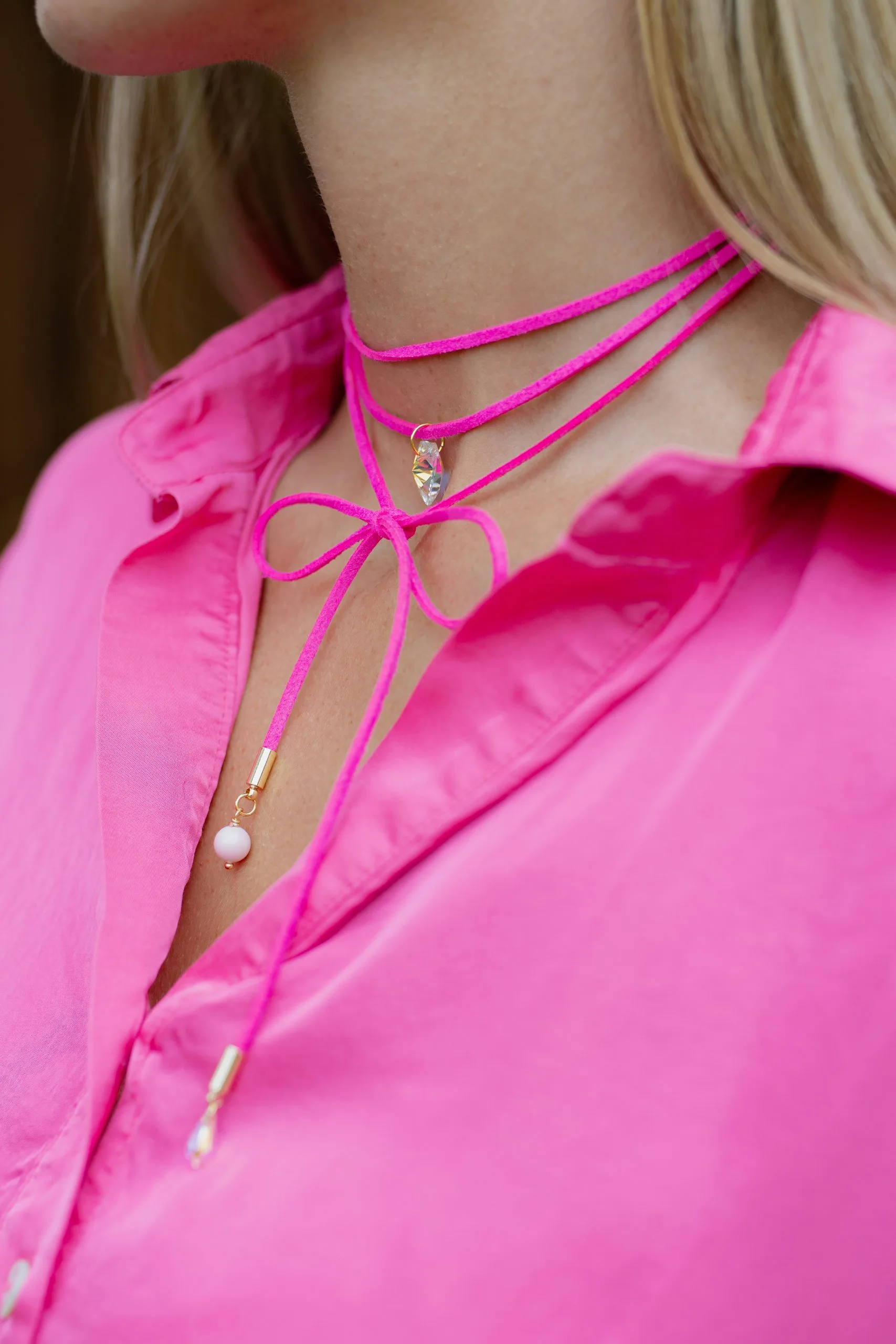 Pink jewelry cord with AB crystal - Image 2