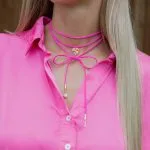 Set: pink jewelry cord with AB crystal and stud earrings