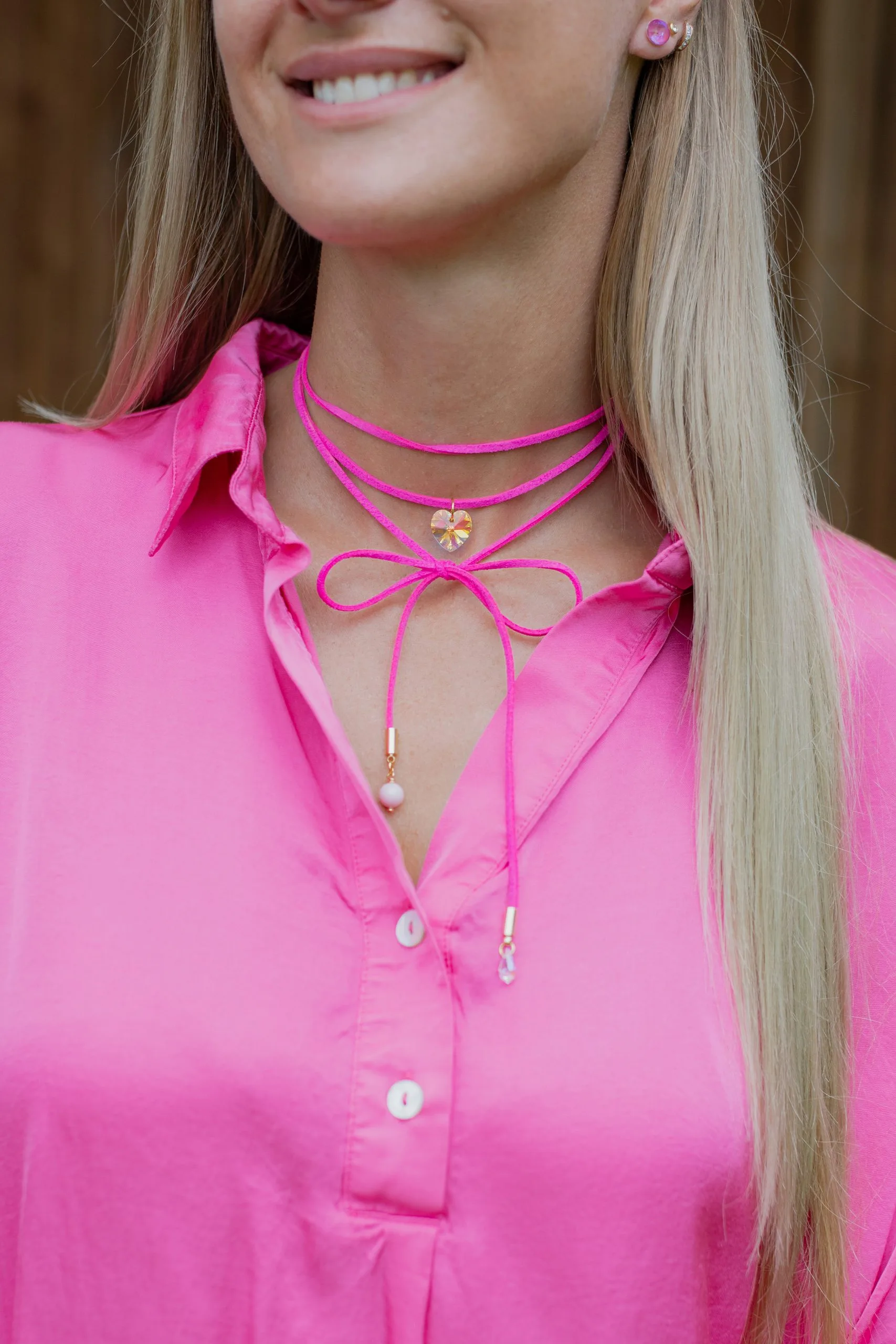Pink jewelry cord with AB crystal - Image 3