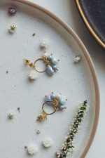 Earrings: Forget-me-nots with freshwater pearls
